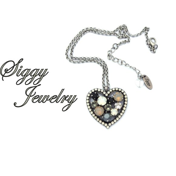 Siggy Jewelry Jewelry - Swarovski Crystal Heart Pendant, Multi Stone Halo